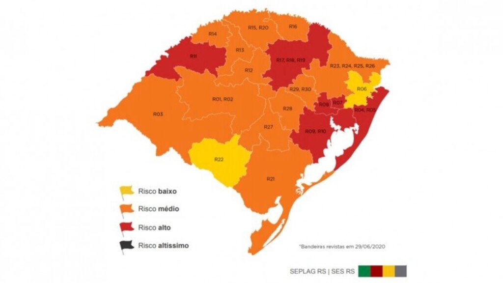 COM SEIS REGIÕES EM VERMELHO, VEJA COMO FICA O MAPA NA 8ª SEMANA DO DISTANCIAMENTO CONTROLADO NO RS