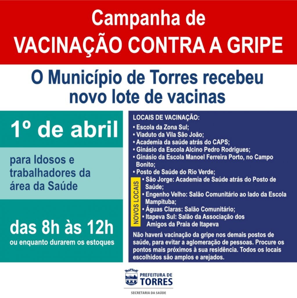PREFEITURA RETOMA CAMPANHA DE VACINAÇÃO DA GRIPE NESTA QUARTA-FEIRA, 1º DE ABRIL