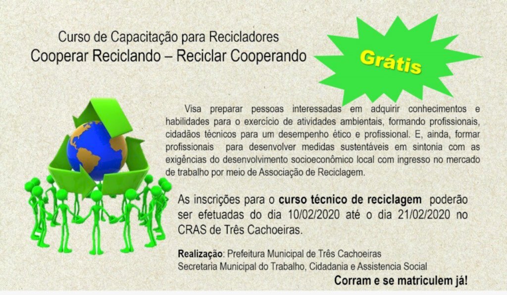 TRÊS CACHOEIRAS PROMOVE CAPACITAÇÃO PARA RECICLADORES