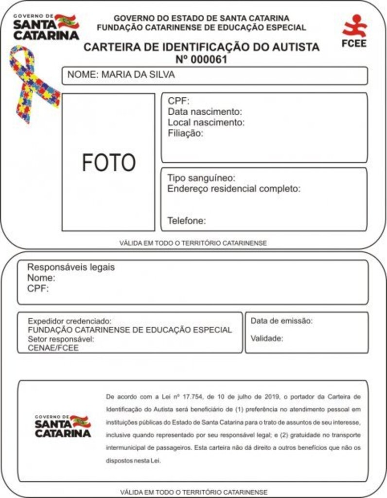 CARTEIRA DE IDENTIFICAÇÃO DO AUTISTA SERÁ EMITIDA PELA FUNDAÇÃO CATARINENSE DE EDUCAÇÃO ESPECIAL