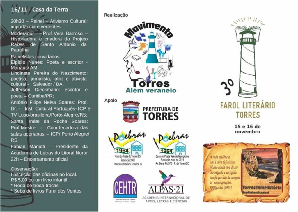 A CULTURA TOMARÁ CONTA DA REGIÃO  DE TORRES E PASSO DE TORRES DURANTE O 3º FAROL LITERÁRIO