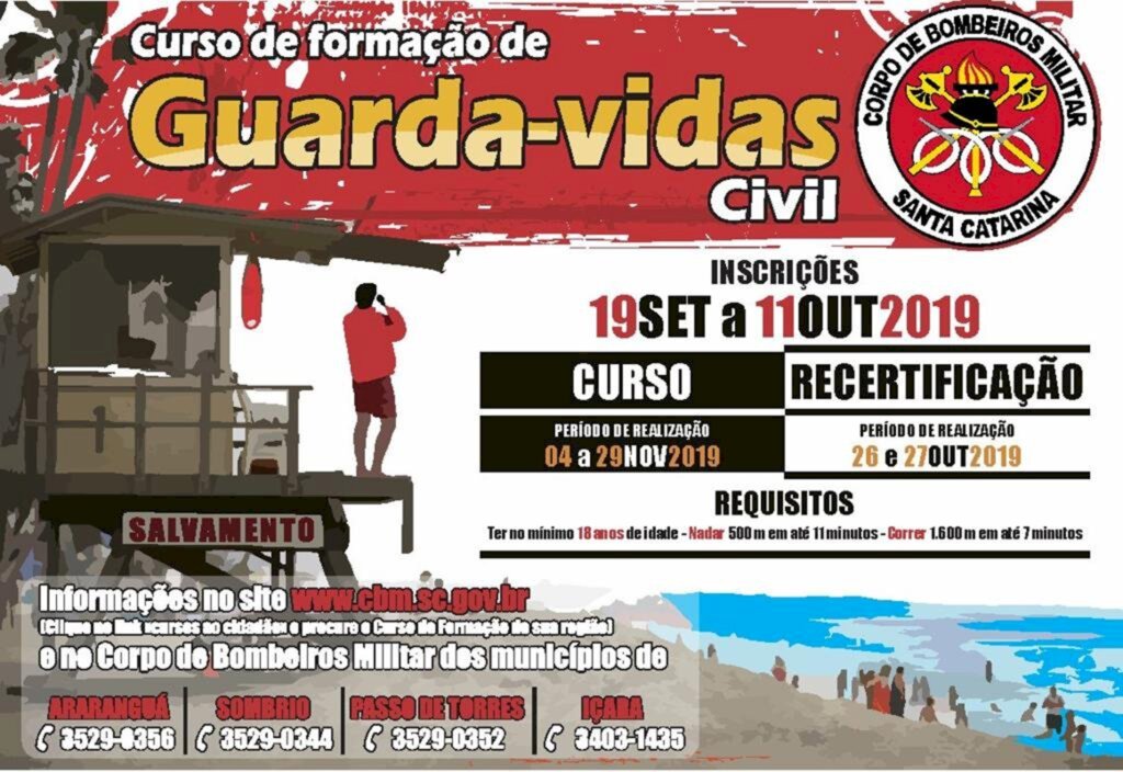 INSCRIÇÕES ABERTAS PARA CURSO DE  GUARDA VIDAS CIVIL