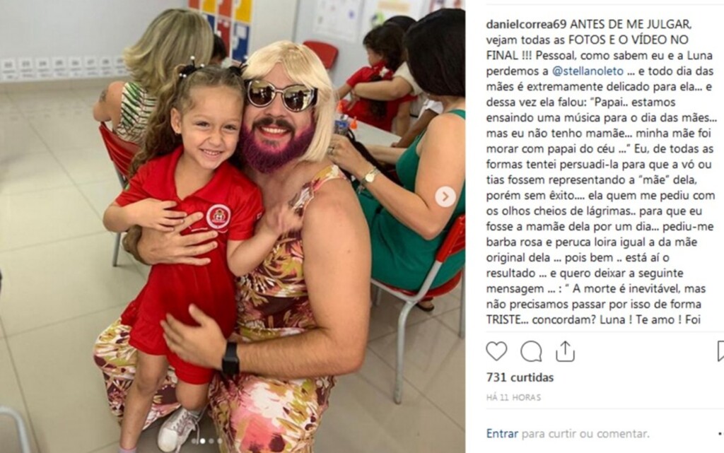 Reprodução/Intagram - Daniel Correa atendeu pedido da filha Luna e colocou roupa de 'mãe' para ir na festa do Dia das Mães na escola ?