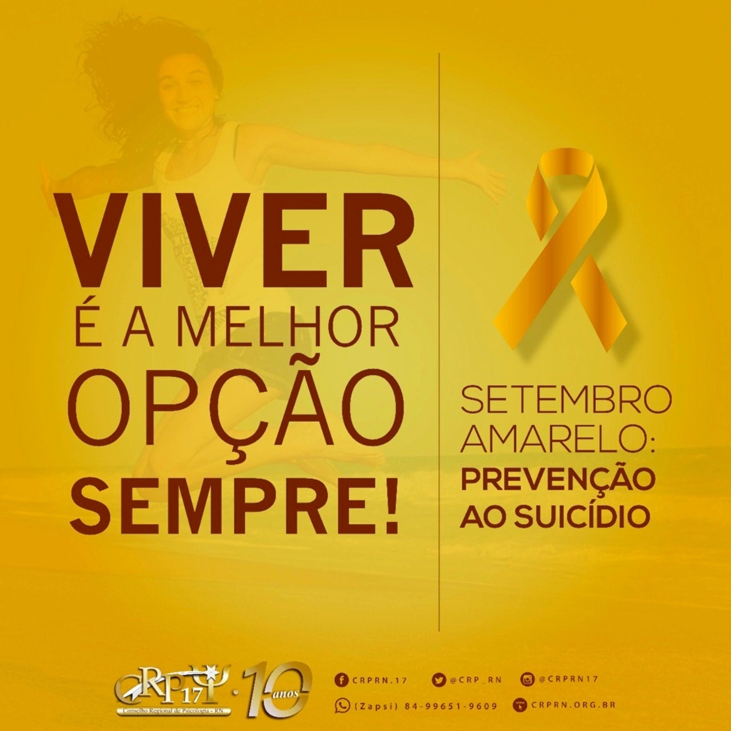 MÊS DE  SETEMBRO SERÁ DEDICADO À PREVENÇÃO DO SUICÍDIO