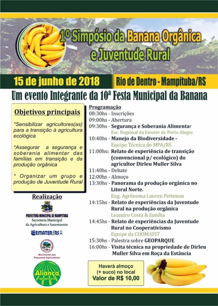 BANANA ORGÂNICA SERÁ TEMA DE SIMPÓSIO  NA 10ª FESTA MUNICIPAL DA BANANA