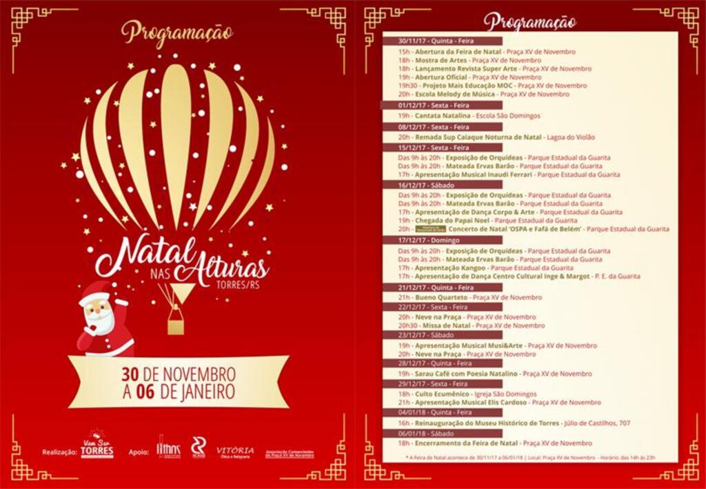 DIVULGADA A  PROGRAMAÇÃO DO NATAL DA CIDADE DE TORRES