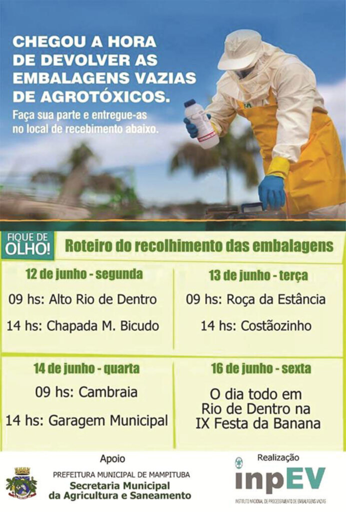 CAMPANHA PARA RECOLHIMENTO DE  EMBALAGENS DE AGROTÓXICOS