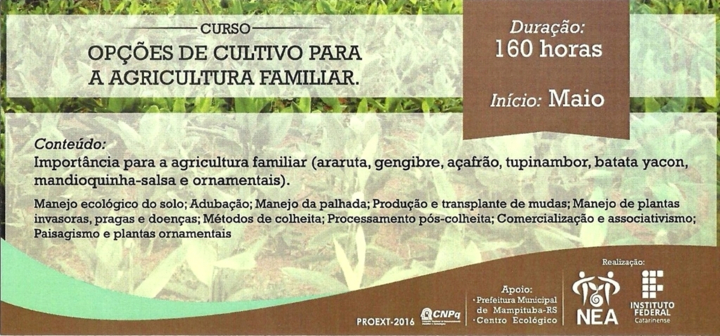 IFC REALIZARÁ CURSO SOBRE AGRICULTURA  FAMILIAR EM MAMPITUBA
