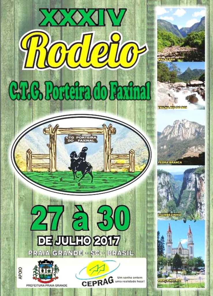 DEFINIDA A PROGRAMAÇÃO DO XXXIV RODEIO DO CTG PORTEIRA DO FAXINAL