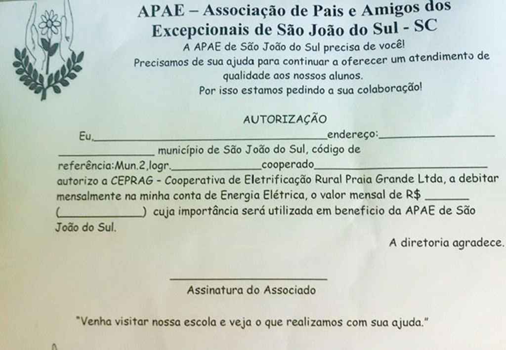 CONTRIBUA COM APAE DE SÃO JOÃO DO SUL