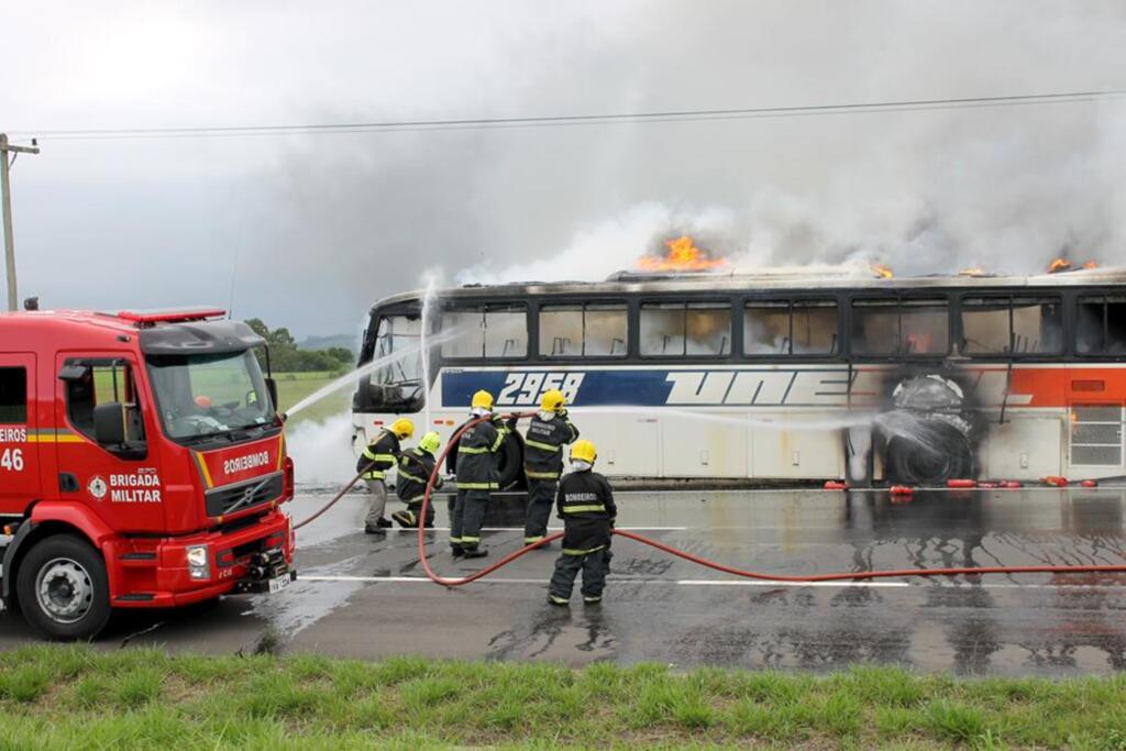 ÔNIBUS DA UNESUL PEGA FOGO NA BR-101  E GERA CONGESTIONAMENTO DE MAIS DE 5 KM