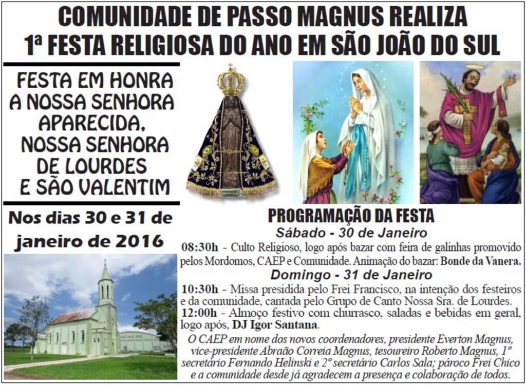 COMUNIDADE DE PASSO MAGNUS REALIZA  1ª FESTA RELIGIOSA DO ANO EM SÃO JOÃO DO SUL