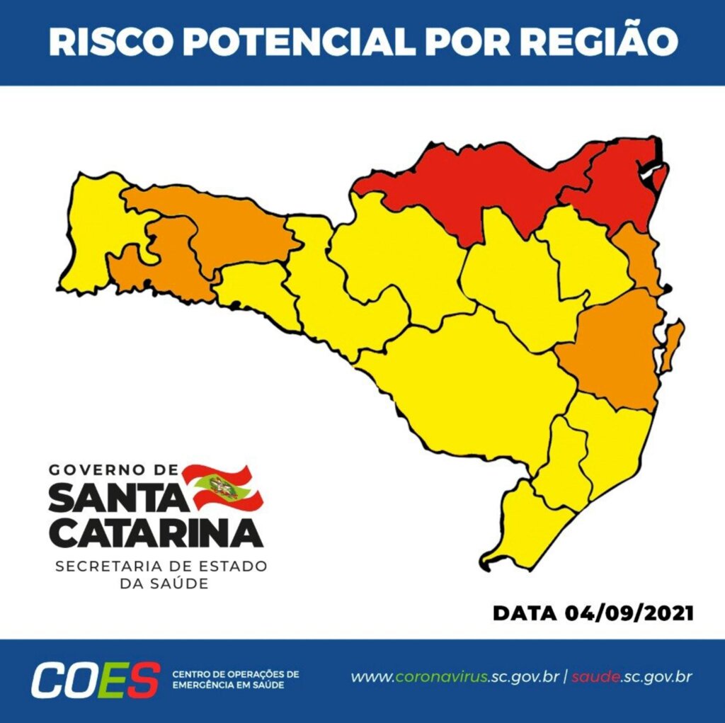 CORONAVÍRUS EM SC: MATRIZ DE RISCO APONTA DUAS REGIÕES EM NÍVEL GRAVÍSSIMO