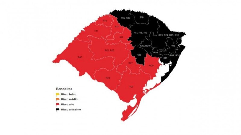 COM RECORDE DE BANDEIRAS PRETAS, RS TEM 68% DA POPULAÇÃO SOB RISCO MÁXIMO NO MAPA PRELIMINAR DA 42ª RODADA