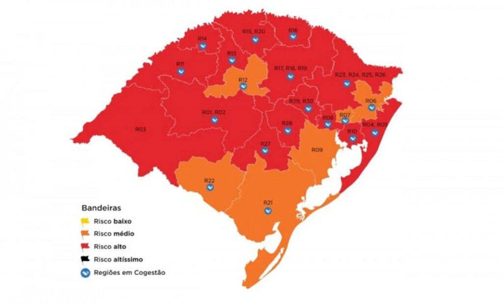 MAPA PRELIMINAR DA 34ª RODADA INDICA MAIS DE 75% DA POPULAÇÃO GAÚCHA EM BANDEIRA VERMELHA