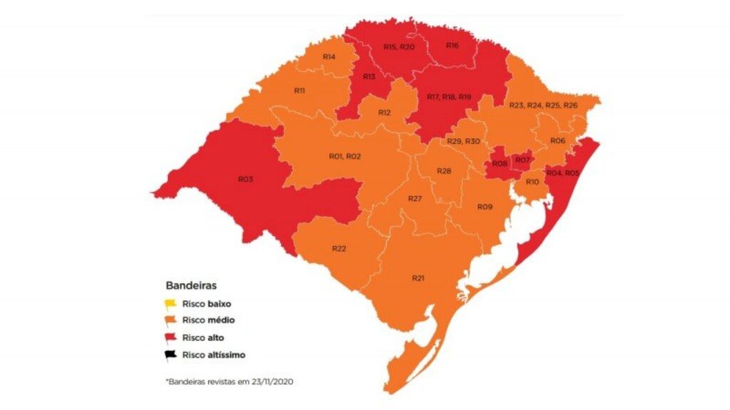 RS: MAPA DEFINITIVO DA 29ª RODADA DO DISTANCIAMENTO CONTROLADO TRAZ OITO REGIÕES EM VERMELHO