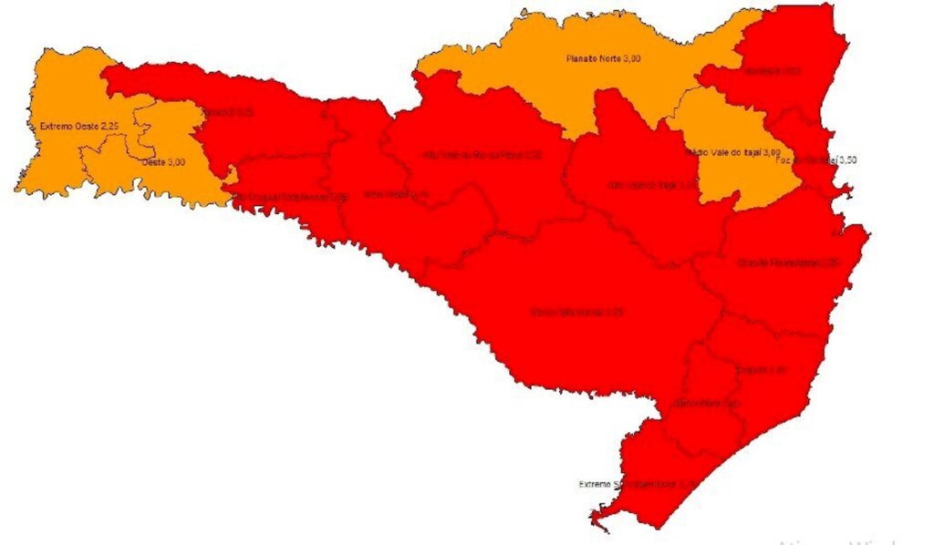 NÚMERO DE REGIÕES EM RISCO GRAVÍSSIMO SOBE PARA 12 EM SC