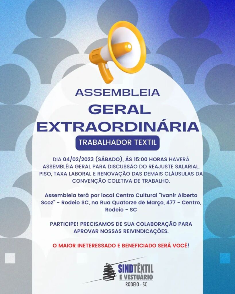 DIA 04/02/2023 (SÁBADO), ÁS 15:00 HORAS HAVERÁ ASSEMBLÉIA GERAL EXTRAORDINÁRIA.