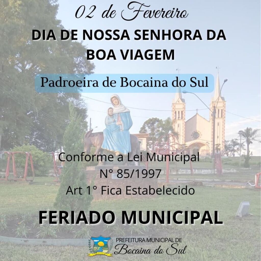 Nesta quinta-feira(02), será Feriado Municipal em Bocaina do Sul