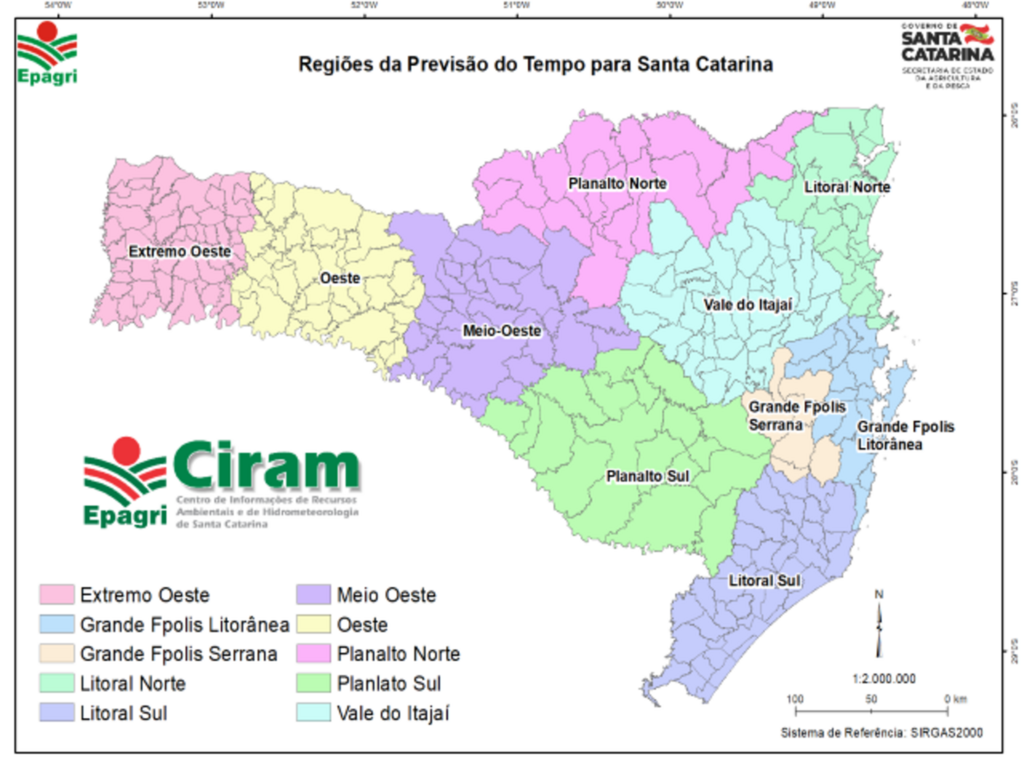 Mapa das regiões climáticas de SC. Elaborado por Maikon Alves - 