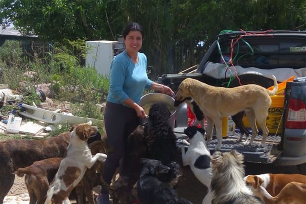 Voluntária arrecada ração para pets vítimas das enxurradas na região central