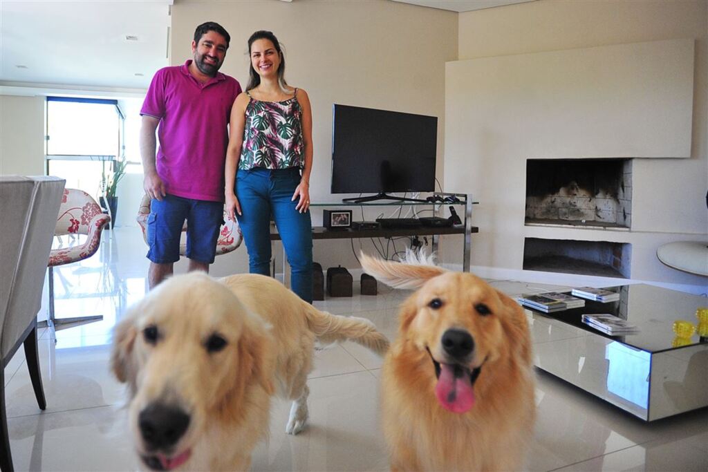 Foto: Gabriel Haesbaert (Diário) - Fernanda e Bruno organizarem a vida para ter os goldens Bob e Luna no apartamento