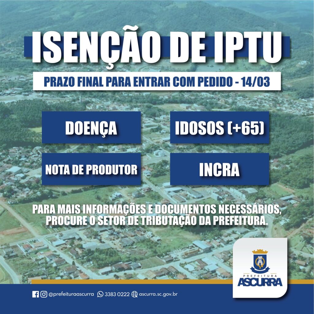 Solicitação de Isenção do IPTU 2023 deve ser encaminhada até o dia 14 de março.