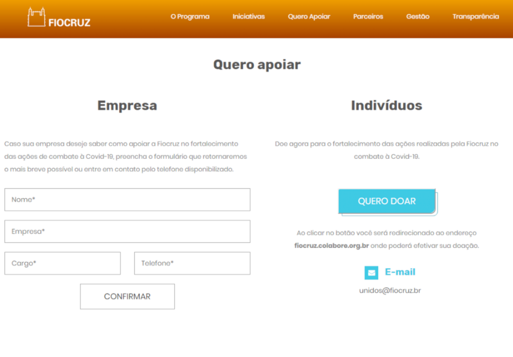 Fiocruz lança site de doações para ações contra a Covid-19