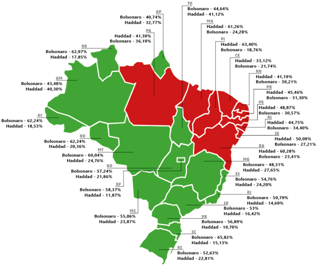 MAPA DO VOTO: como foi a votação de Bolsonaro e Haddad em cada estado