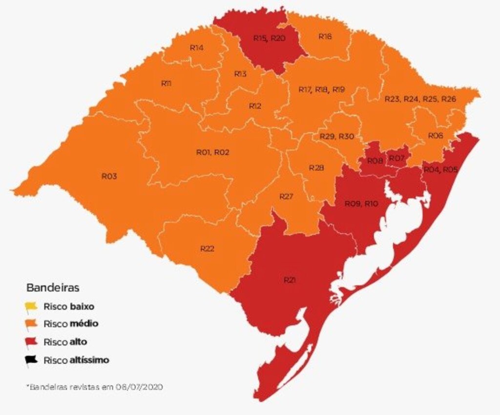 Em mapa definitivo, seis das 20 regiões do RS ficam na bandeira vermelha