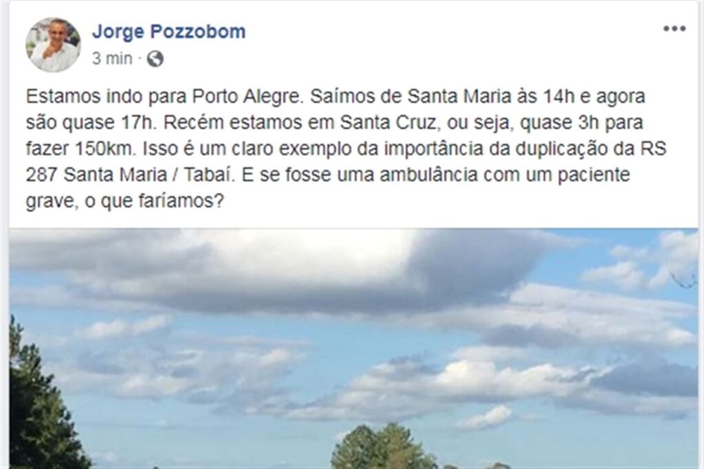 Em viagem à Capital, prefeito reclama no Facebook de congestionamento da RSC-287