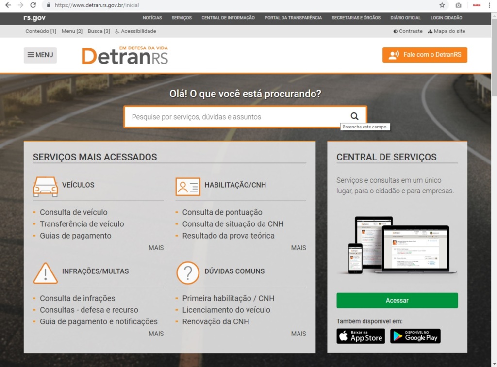 Detran lança novo site com ênfase em serviços e consultas