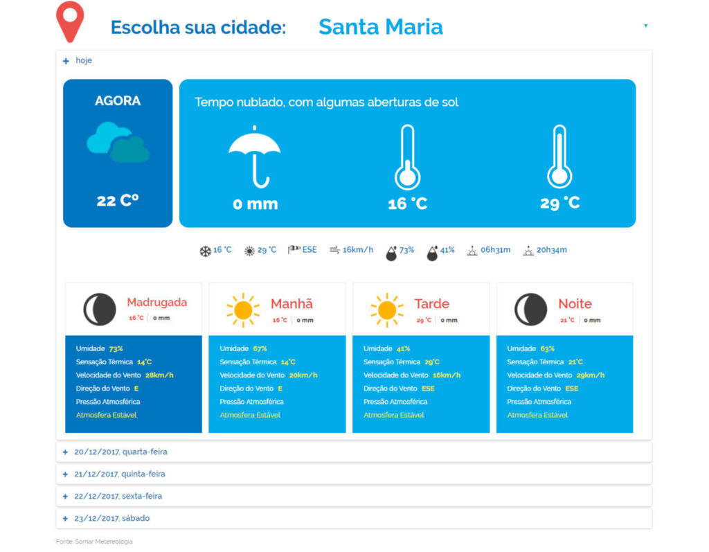 Site do Diário traz a previsão do tempo para Santa Maria e cidades da região