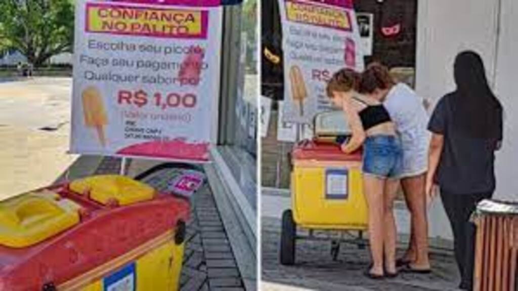 Sorveteria coloca carrinho de picolé sem atendente apostando na honestidade dos clientes em SC