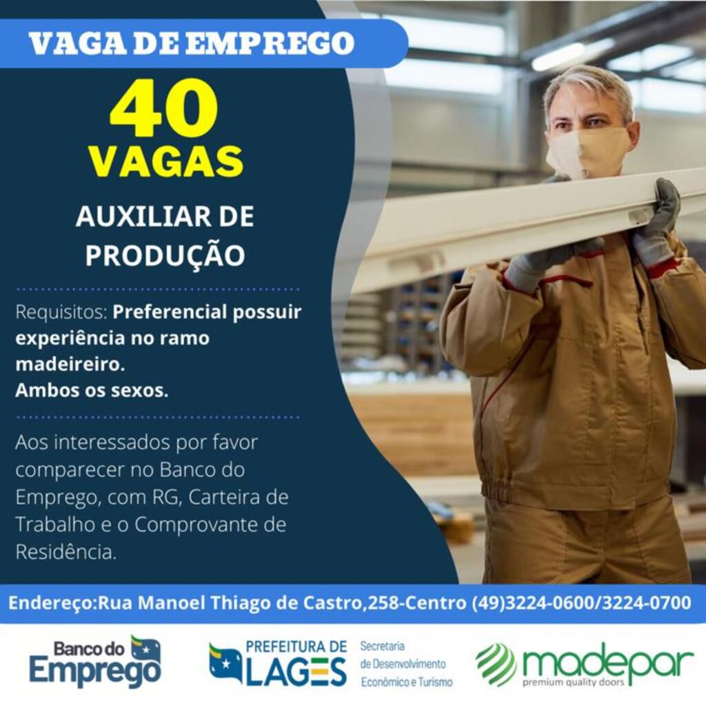 Madepar disponibiliza 40 vagas através do Banco do Emprego, da Prefeitura de Lages