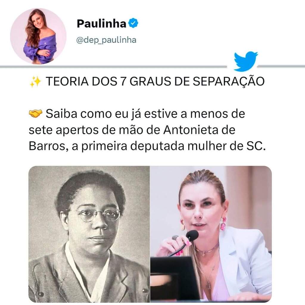 Deputada Paulinha entre no “trend” do momento e alerta para a ausência de mulheres na vida pública nessa linha do tempo 