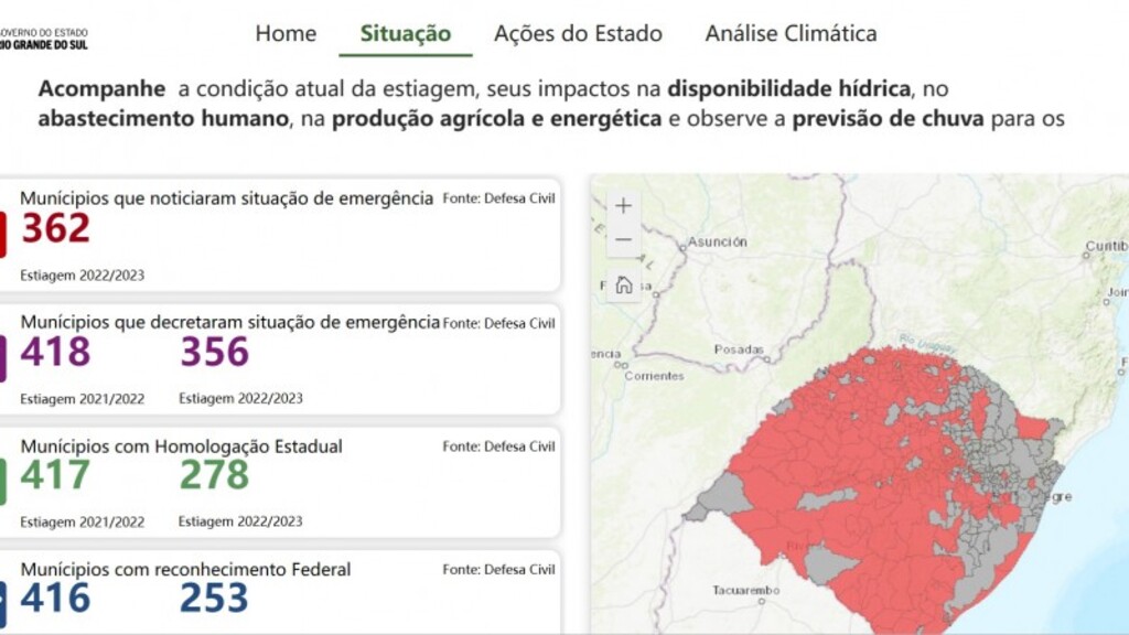 Reprodução - Site reúne informações em tempo real, com mapas, gráficos, análise climática e dados sobre ações do governo