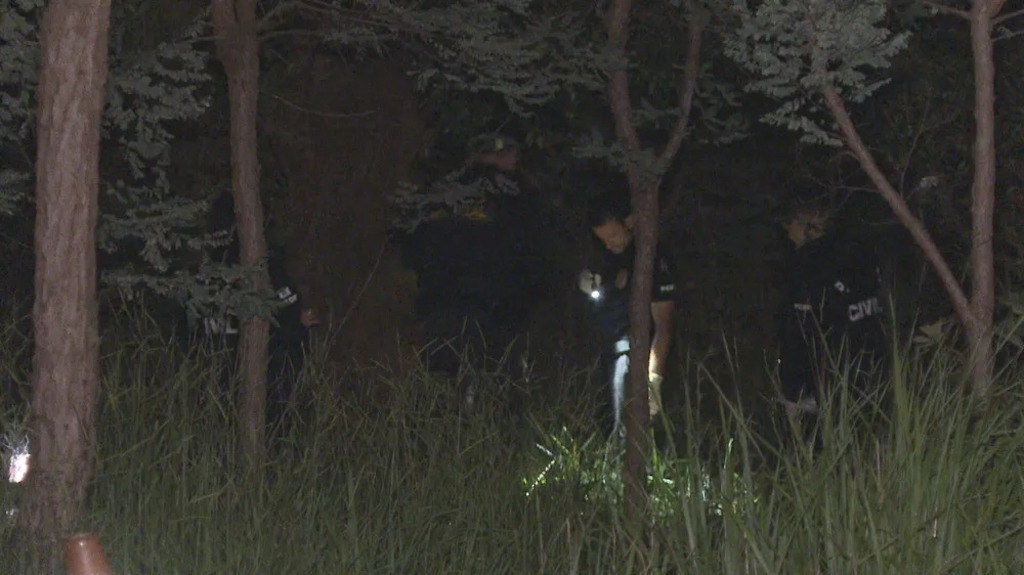 Foto: TV Globo/Reprodução - Policiais analisam área de mata perto do Palácio do Planalto, em Brasília, após ossada ser encontrada