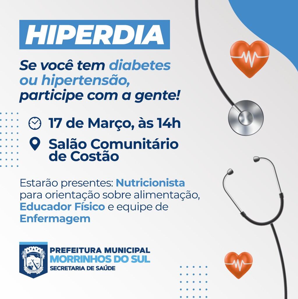 SEGUNDA EDIÇÃO DO PROJETO HIPERDIA ESTARÁ NA COMUNIDADE DE COSTÃO EM MORRINHOS DO SUL