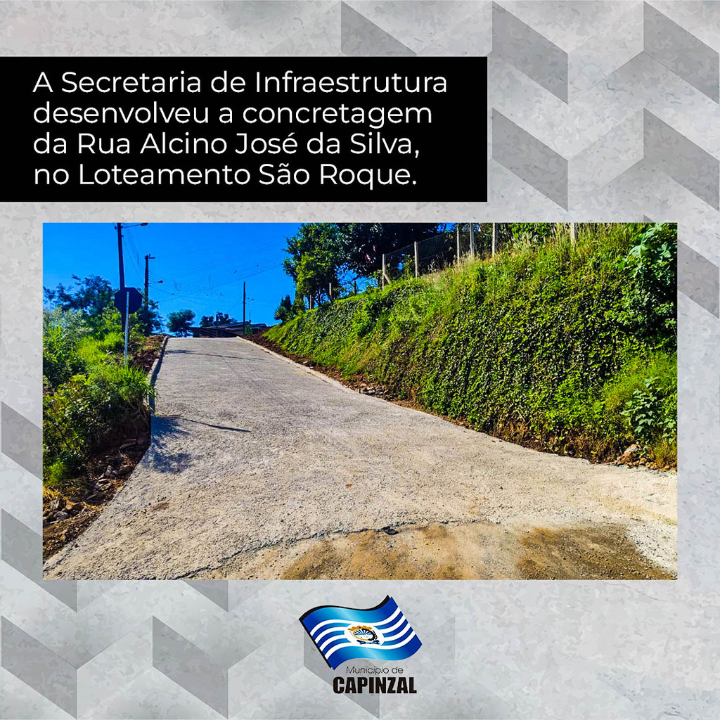 𝗙𝗜𝗖𝗢𝗨 𝗘𝗫𝗖𝗘𝗟𝗘𝗡𝗧𝗘! 
A Secretaria de Infraestrutura de Capinzal desenvolveu a concretagem da Rua Alcino José da Silva, no Loteamento São Roque