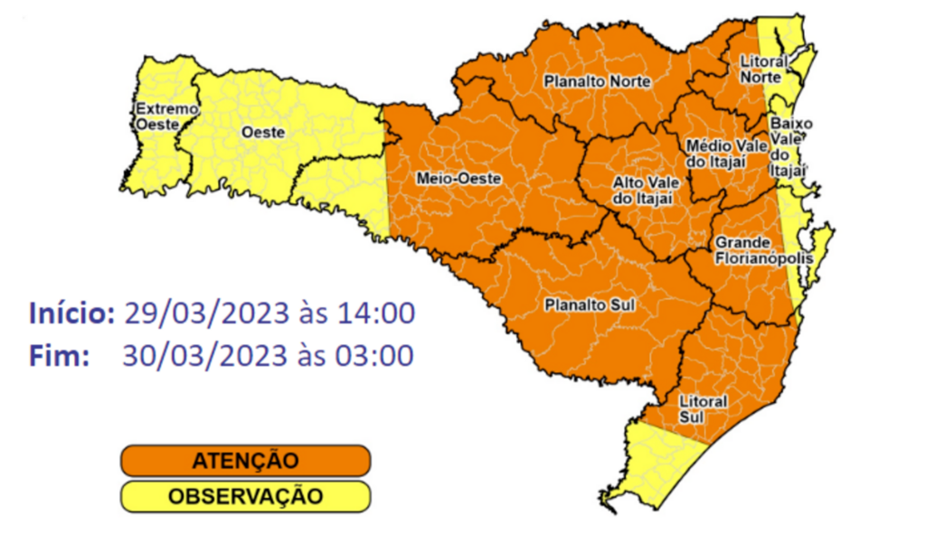 Possibilidade de temporais entre a tarde de quarta e a madrugada de quinta