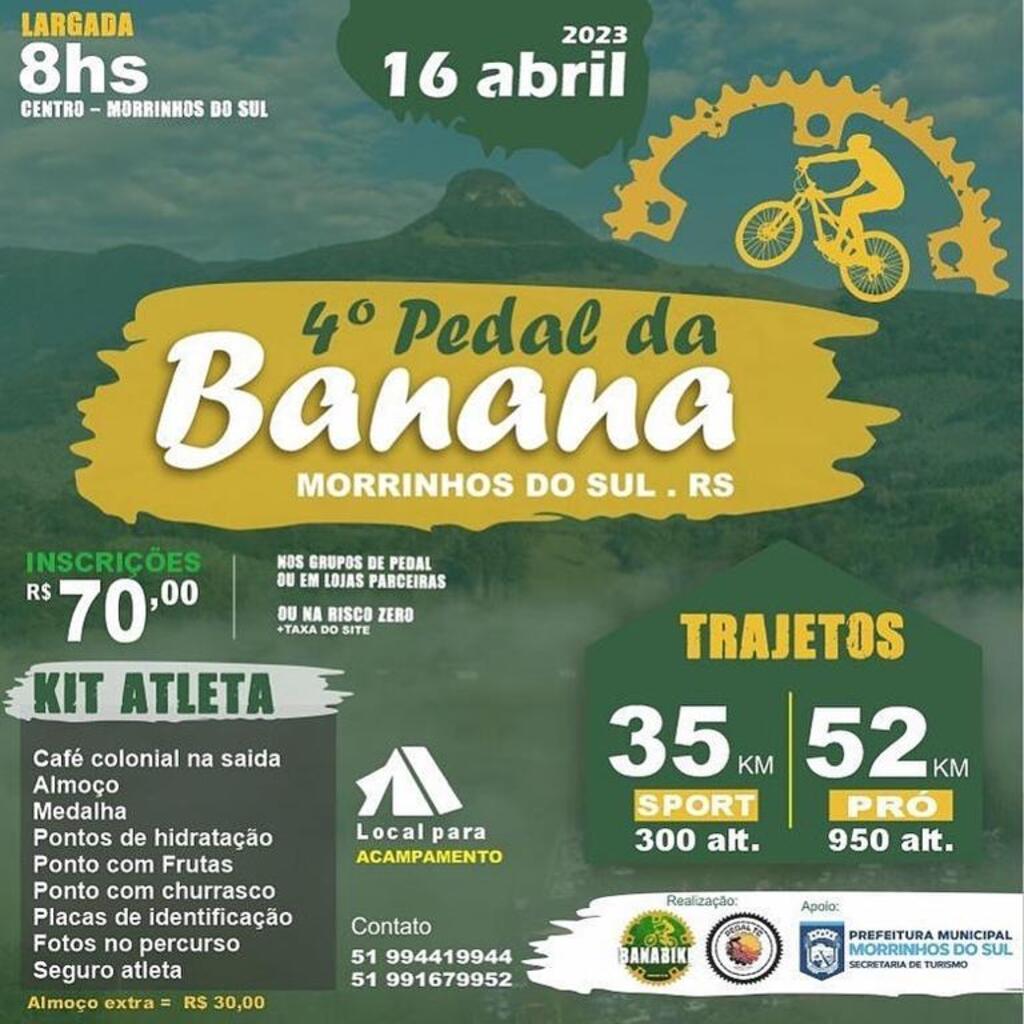 4º PEDAL DA BANANA ESTÁ COM DATA MARCADA E INSCRIÇÕES ABERTAS EM MORRINHOS DO SUL