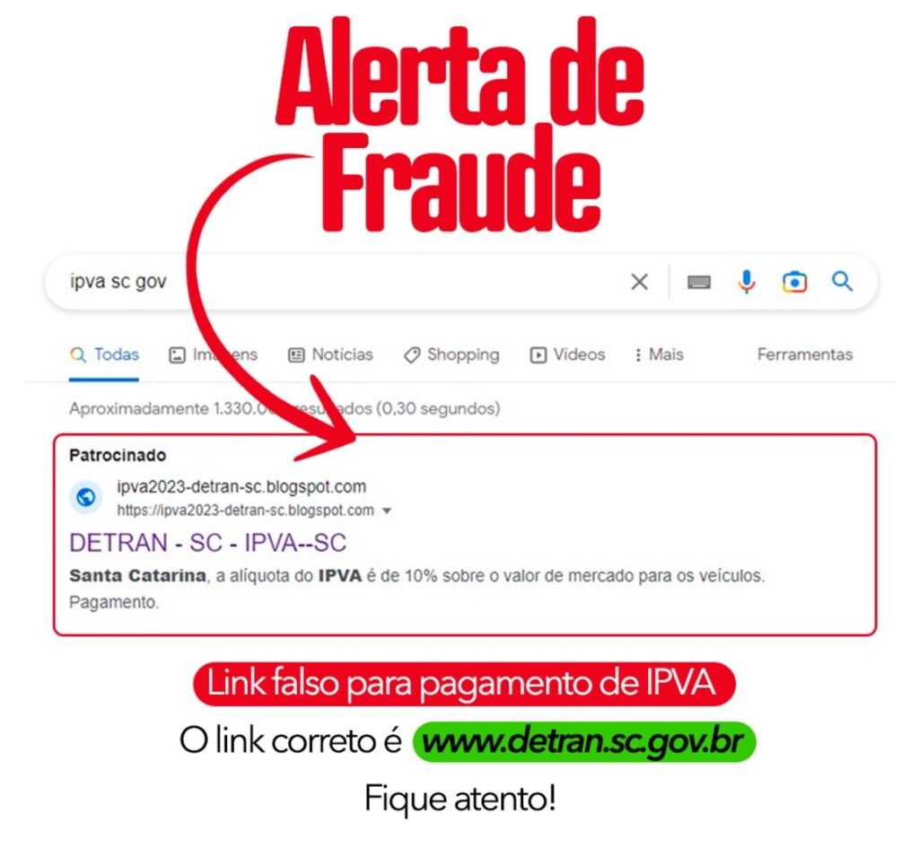 Detran/SC alerta para golpe de site falso oferecendo desconto no IPVA