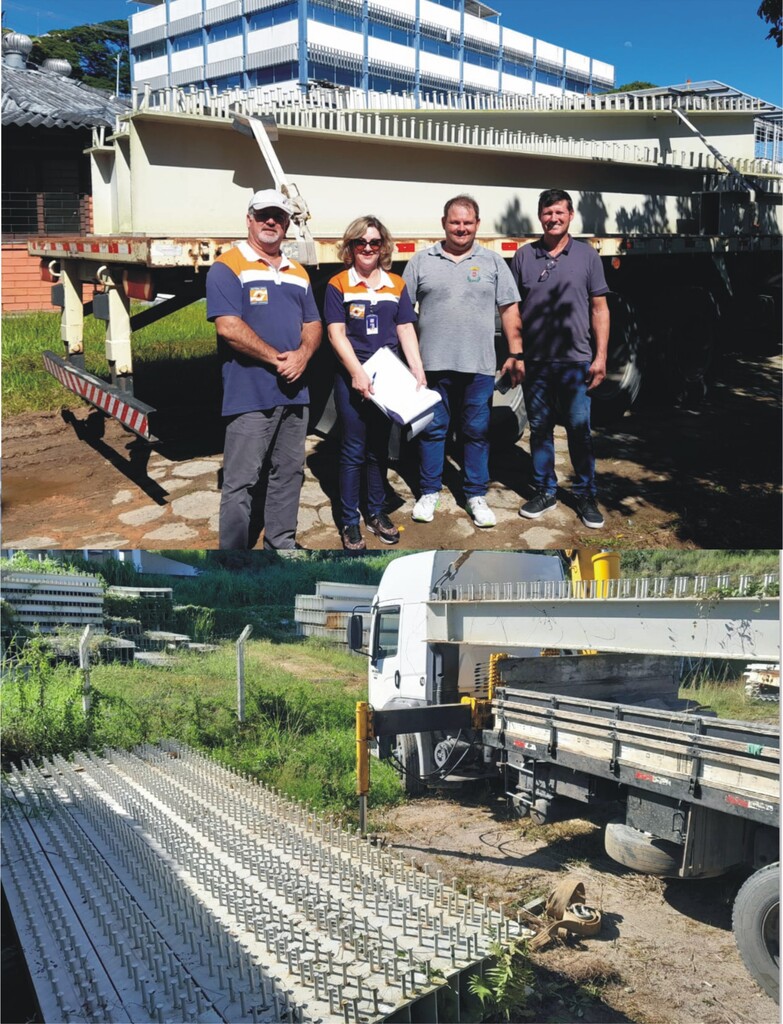 DEFESA CIVIL DE RODEIO RECEBE AS VIGAS PARA A RECONSTRUÇÃO DAS PONTES LEVADAS PELA ENXURRADA