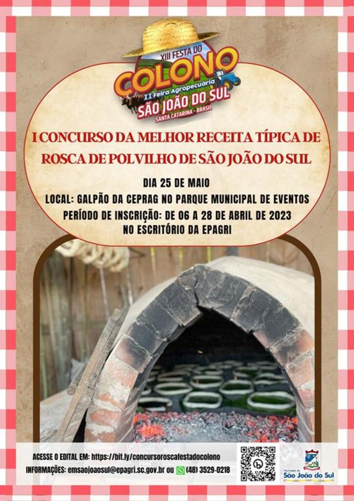 MUNICÍPIO DE SÃO JOÃO DO SUL PROMOVE O 1º CONCURSO DE RECEITA TÍPICA DE ROSCA DE POLVILHO