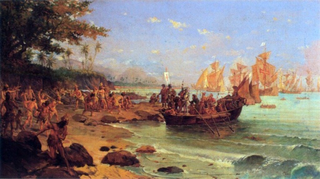 Foto: Márcio Filho/MTur - Desembarque de Pedro Álvares Cabral em Porto Seguro em 1500, obra do pintor Oscar Pereira da Silva (Oscar Pereira da Silva/ Reprodução)