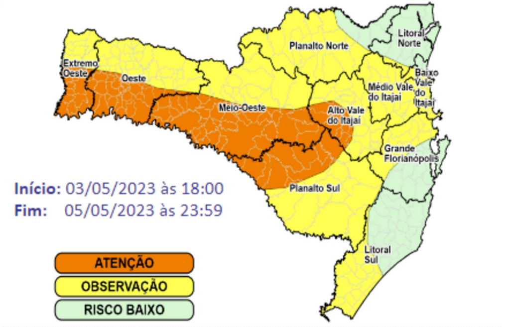 Defesa Civil alerta para a possibilidade de temporais entre a noite de quarta e a quinta-feira