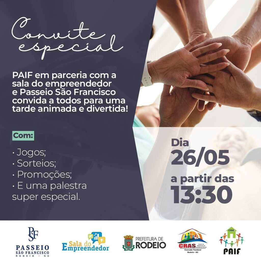 É hoje dia 26, no Passeio São Francisco, PAIF e Sala do Empreendedor a partir das 13h30min em Rodeio