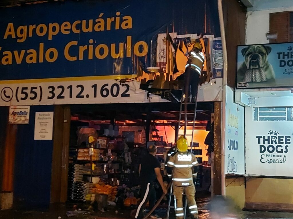 Bombeiros combatem incêndio em agropecuária na BR-287