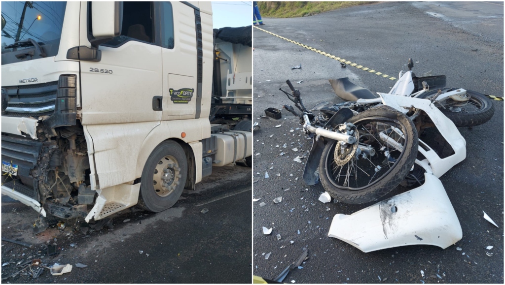 Jovem de 26 anos morre após colisão frontal entre moto e caminhão em Jaguaruna